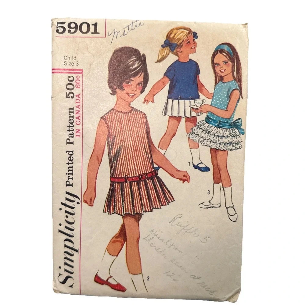 VTG 1965‎ Simplicity 5901 Child Dress 3T Pleated Skirt CUT Drop Waist Fit Flare